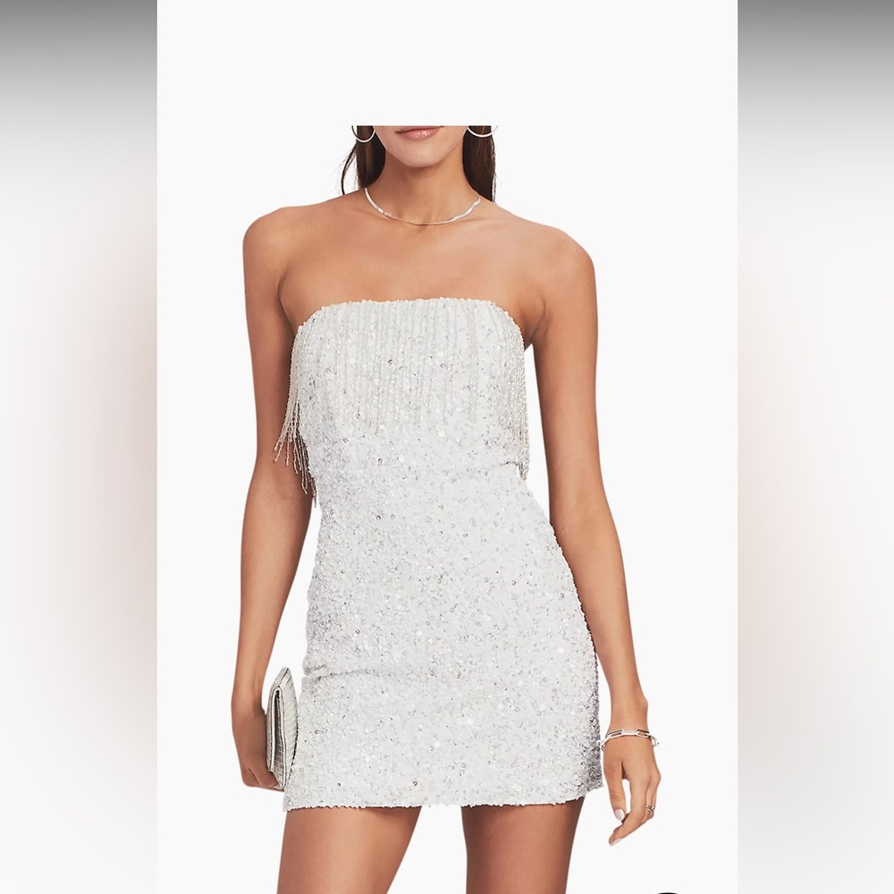 Retrofete Glittering Silver Strapless Mini Dress